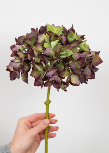 Deluxe Artificial Hydrangea Burgundy and Green Pack of 3