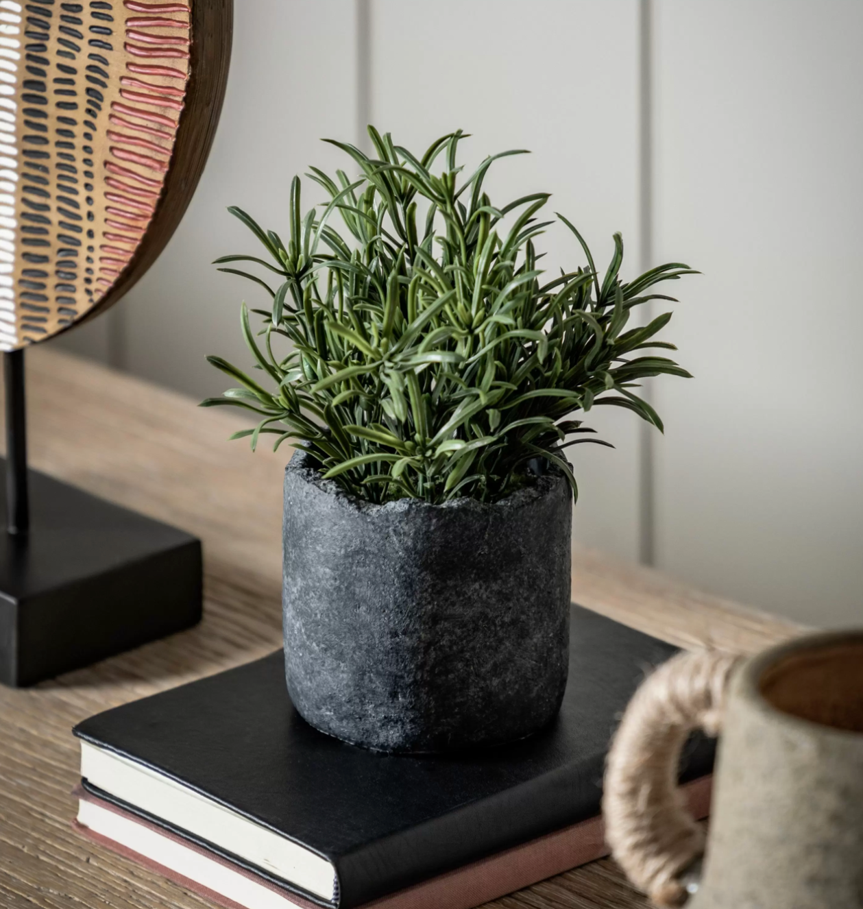 Artificial Rosemary Plant in Rustic Dark Grey Pot 