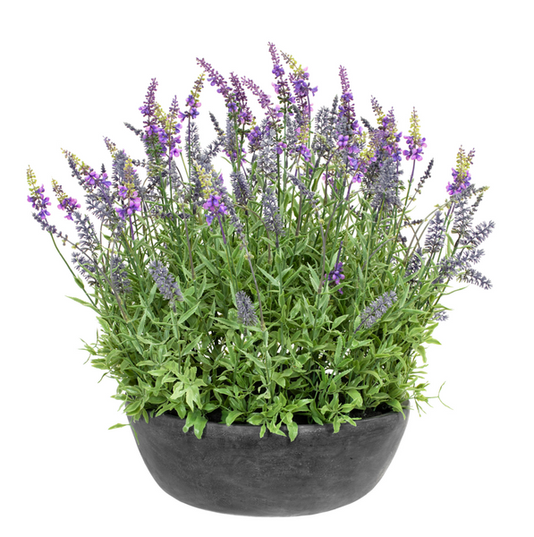 Rustic Lavender Artificial Flower Arrangement in Bowl Planter