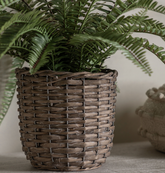 Small Artificial Potted Fern Plant in Basket Planter