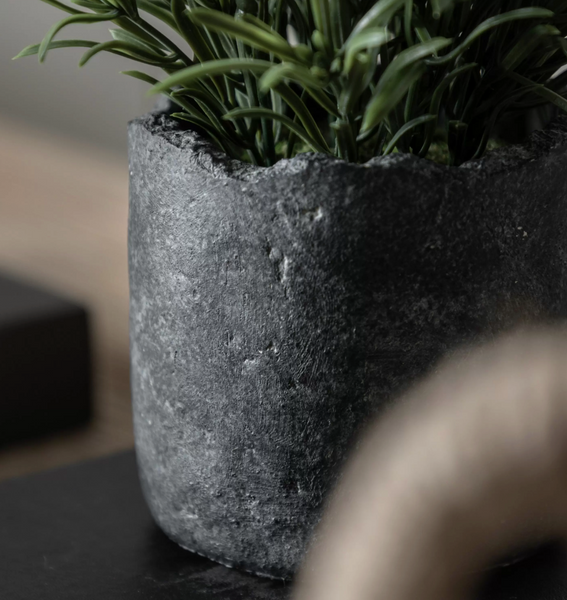 Rosemary Artificial Plant in Rustic Dark Grey Pot